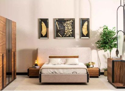 Bett+2x Nachttische 5tlg. Schlafzimmer Set Designer Luxus Schlafzimmer